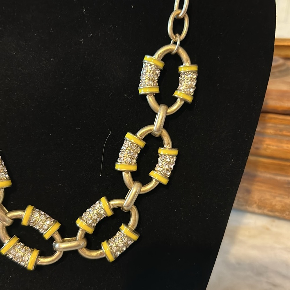 J.Crew Factory Gold and Yellow Link Necklace with Rhinestones - Picture 2 of 4